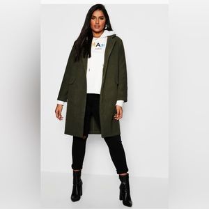 Plus Boohoo Olive Green Wool Trench Coat - US14